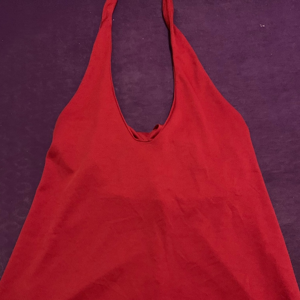 Halter neck red fitted top